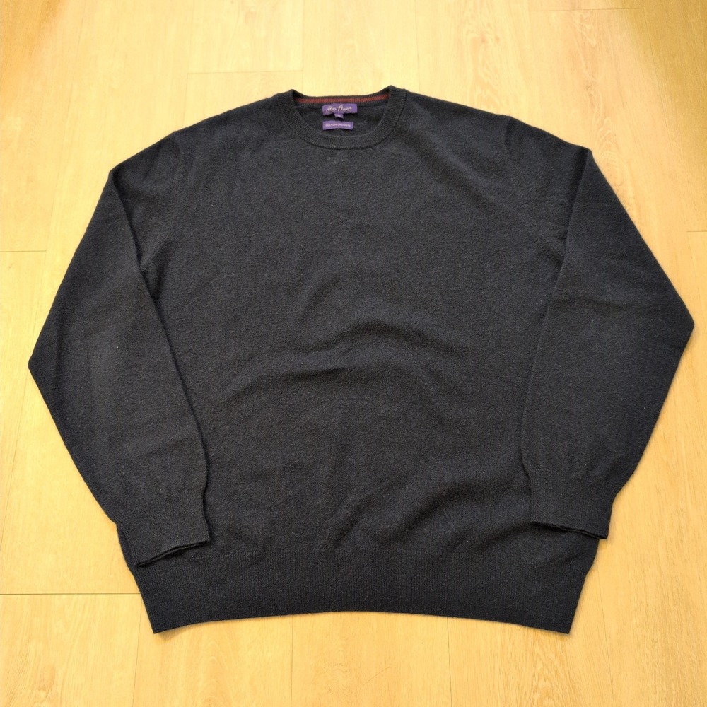 Alan Flusser Men XXL Dark Navy Blue 100% Pure Cashmere Crewneck Sweater Knit